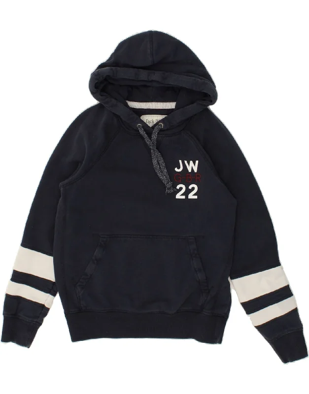 Seasonal Clearance JACK WILLS Womens Graphic Hoodie Jumper UK 8 Small Navy Blue Colourblock
