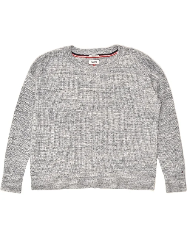 Act Now TOMMY HILFIGER Womens Oversized Crew Neck Jumper Sweater UK 14 Medium Grey