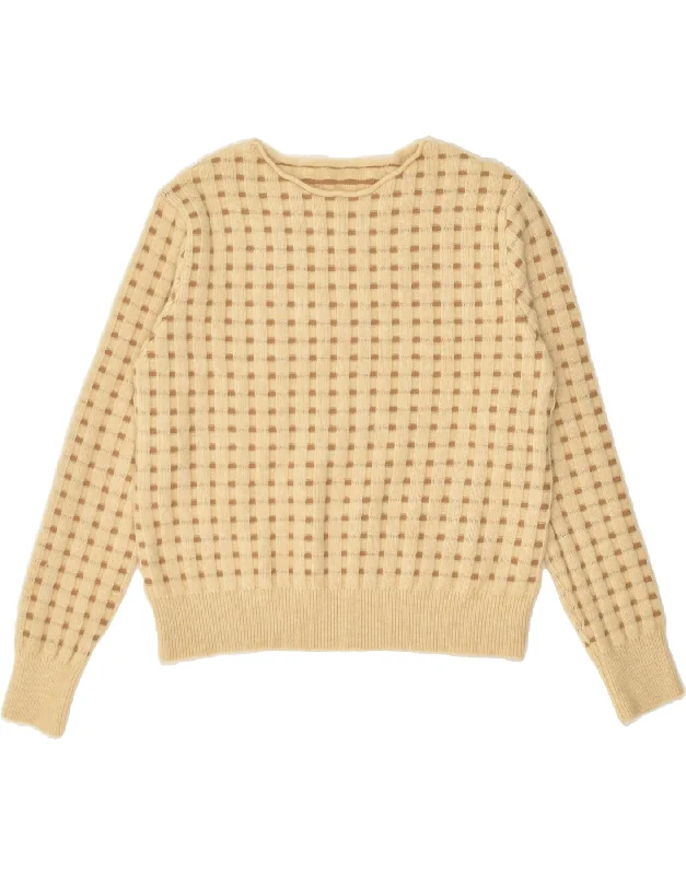 Today's Special VINTAGE Womens Boat Neck Jumper Sweater UK 10 Small Beige Check Acrylic