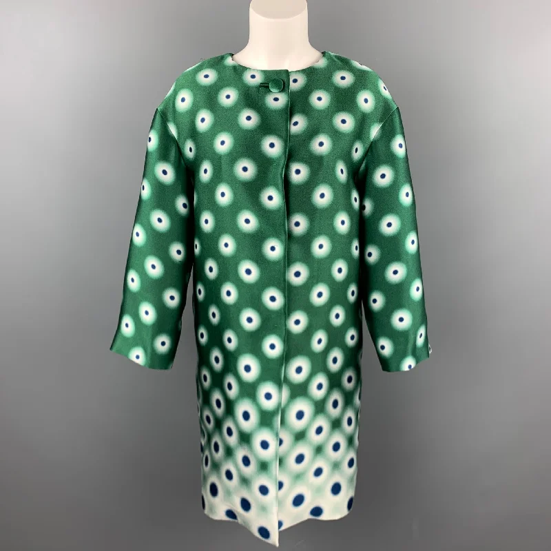 Markdowns PRADA Size 2 Green Twill Dot Print Silk / Polyester Evening Coat