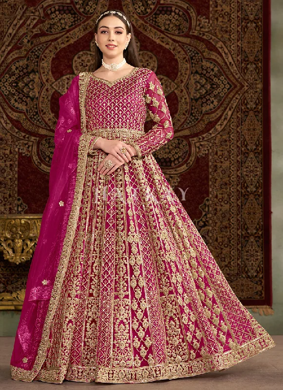 Crazy Deals Rani Pink Embroidered Traditional Anarkali Suit