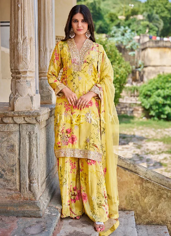 Markdown Madness Pista Green Embroidery Printed Palazzo Suit