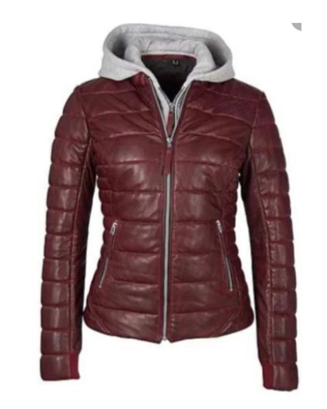 Online Only Robin CF Leathe Puffer Jacket with Removable Hood