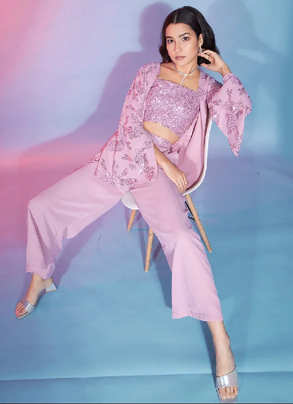 Markdowns Lavender Sequence Embellished Co-Ord Style Pant Suit