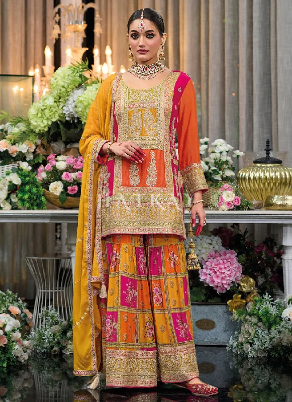 Deal Mania Orange Multicolored Festive Palazzo Suit