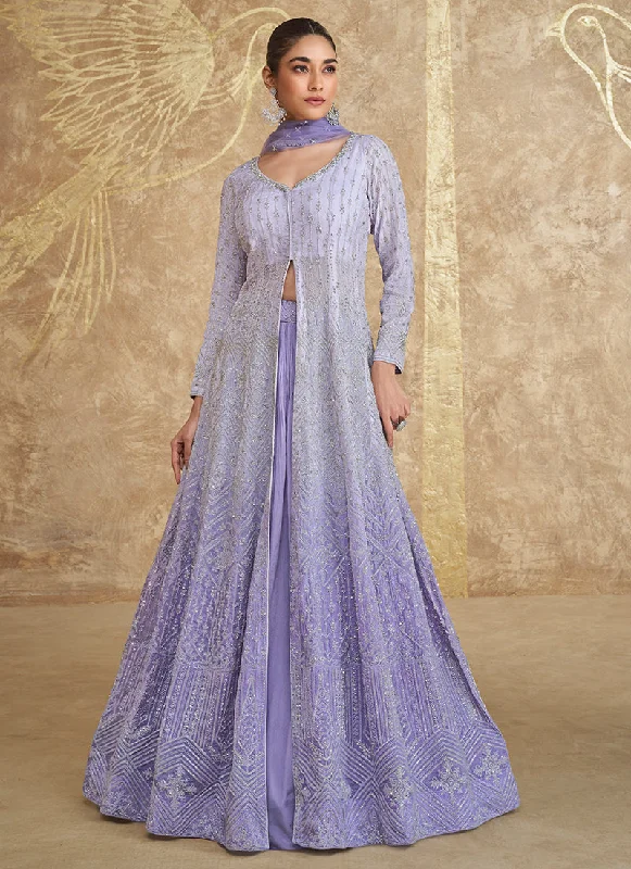 Early Access Purple Ombré Embroidered Slit Style Anarkali Lehenga