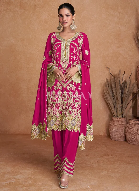 Early Access Rani Pink Multi Embroidery Traditional Pant Style Suit