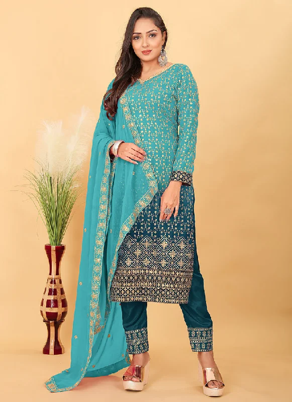 Limited Quantity Blue Ombré Georgette Pant Style Salwar Suit