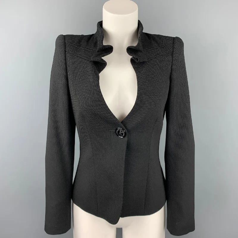 Savings Spectacular GIORGIO ARMANI Size 0 Black Dots Wool / Polyester Ruched Collar Single Breasted Jacket