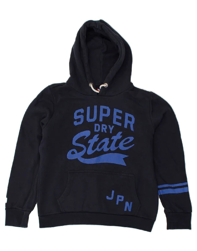 Super Deal SUPERDRY Womens Graphic Hoodie Jumper UK 16 Large Navy Blue Cotton