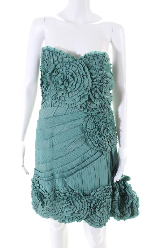 Price Reduction Rafael Cennamo Women's Strapless Tiered Ruffle Cocktail Dress Blue