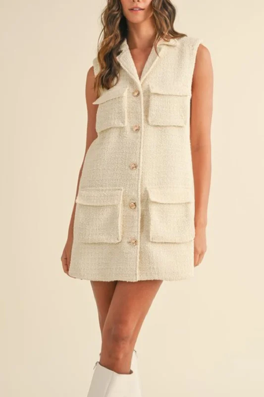Closeout Boucle Collared Mini Dress