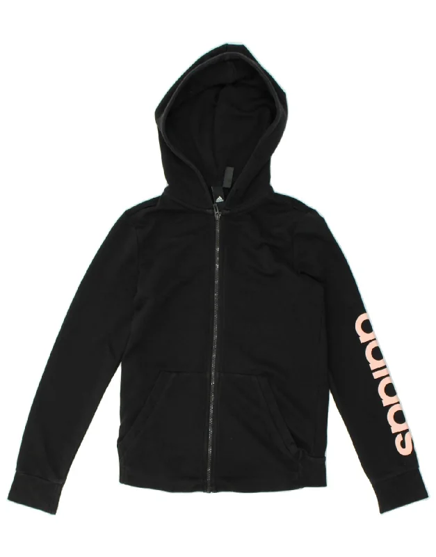 Super Sale ADIDAS Womens Graphic Zip Hoodie Sweater UK 8-10 Small Black Cotton