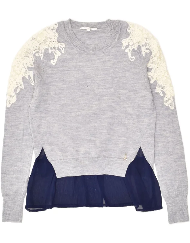 Savings Alert PATRIZIA PEPE Womens Crew Neck Jumper Sweater UK 10 Small Grey Colourblock