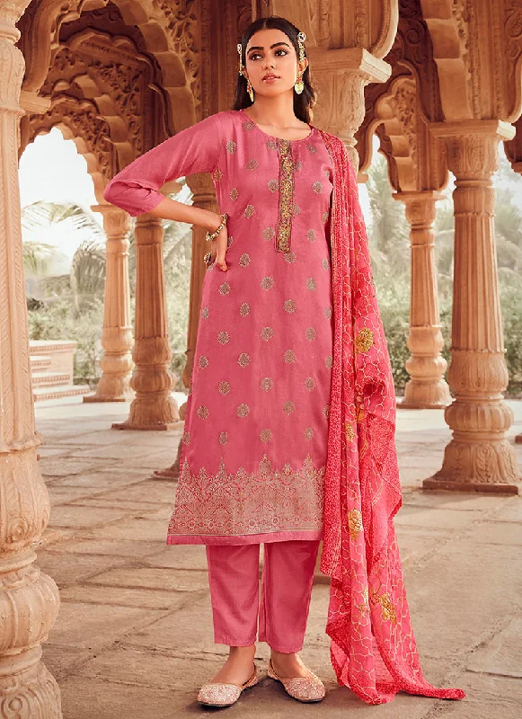 Don't Miss Pink Handwork Embroidery Traditional Pant Style Suit
