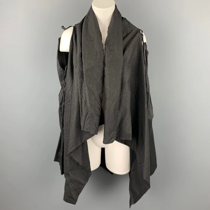 Special Buy MASNADA Size One Size Black Textured Nylon Open Front Shawl Jacket