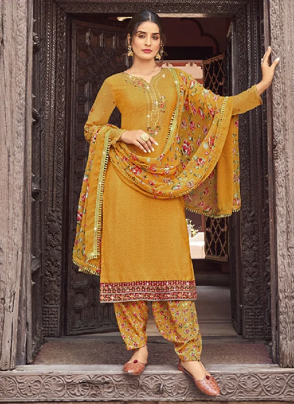 Special Savings Yellow Multi Embroidered Traditional Punjabi Style Suit