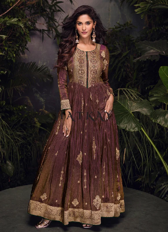Closeout Maroon Ombré Traditional Silk Anarkali Suit