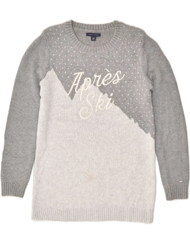 Special Promotion TOMMY HILFIGER Womens Graphic Crew Neck Jumper Sweater UK 6 XS Grey