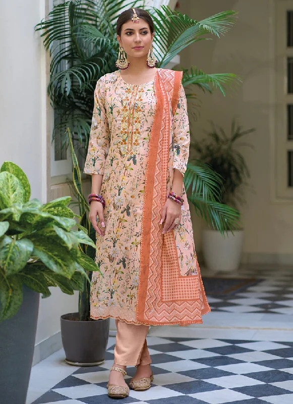 YEAR-End Clearance Peach Floral Gota Patti Embroidered Salwar Kameez