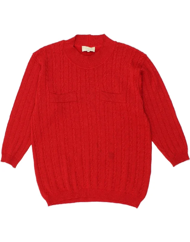 Last Chance VINTAGE Womens Oversized Turtle Neck Jumper Sweater UK 14 Medium Red Wool