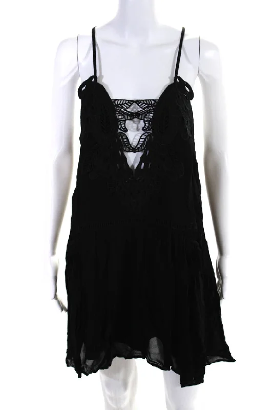 Savings Galore Alice McCall Womens Spaghetti Strap V Neck Embroidered Mini Dress Black