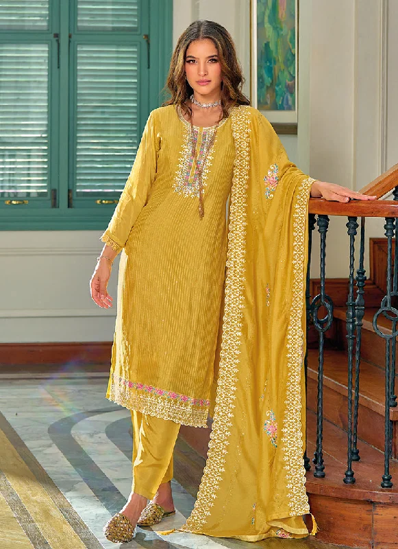 Limited Edition Yellow Designer Embroidery Silk Salwar Suit