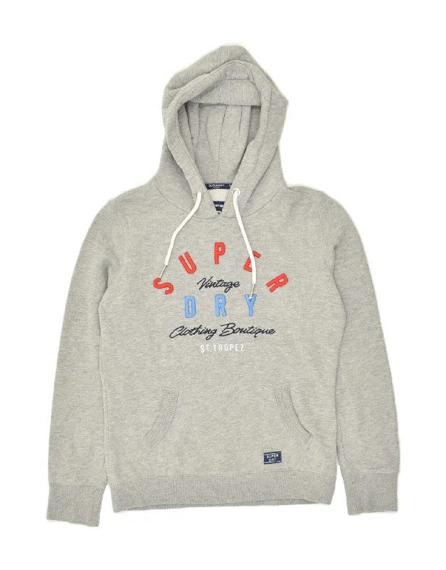 Limited Stock SUPERDRY Womens Graphic Hoodie Jumper UK 10 Small Grey Cotton
