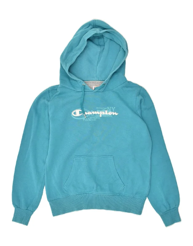 Discount Deals CHAMPION Womens Graphic Hoodie Jumper UK 14 Medium Blue