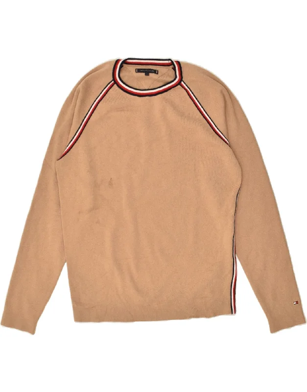 Season Finale Sale TOMMY HILFIGER Womens Crew Neck Jumper Sweater UK 14 Large Beige Cotton
