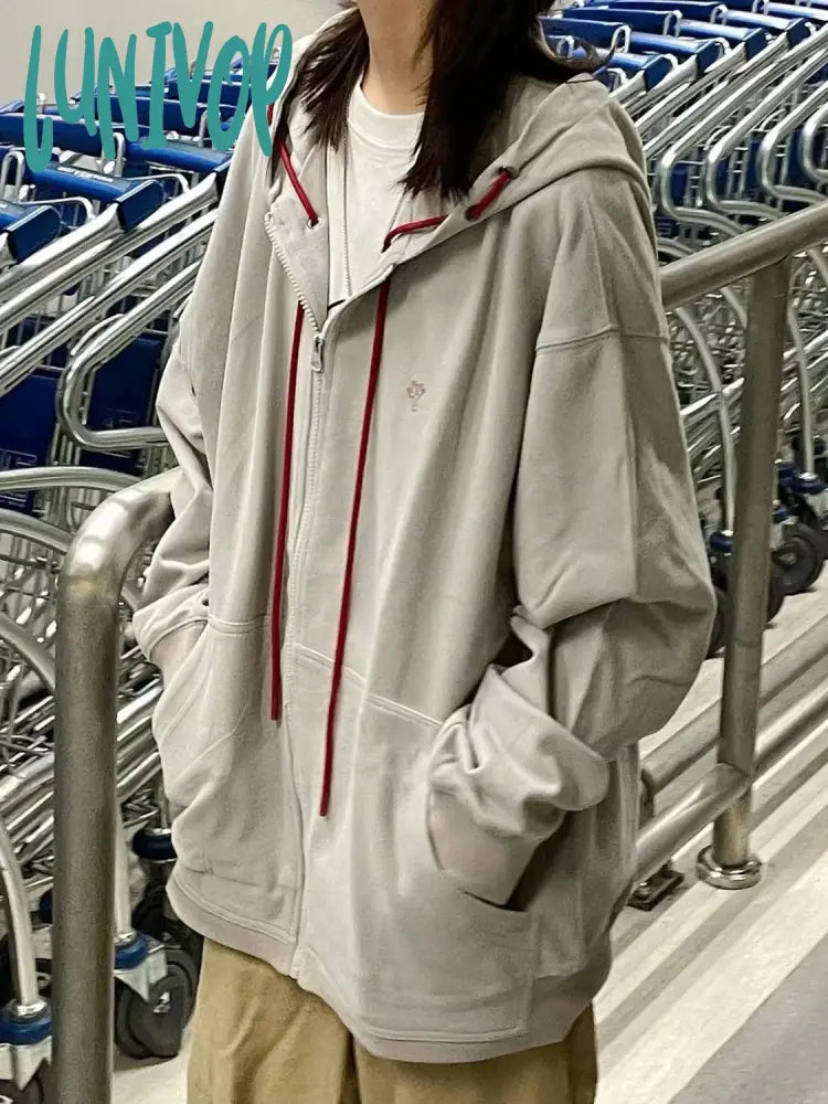 Low Prices Lunivop Korean Gray Zip Up Hoodies Women Harajuku Streetwear Zipper Casual Hooded Sweatshirts Kpop Casual Thin Tops Vintage Clothes Low Prices Lunivop Korean Gray Zip Up Hoodies Women Harajuku Streetwear Zipper Casual Hooded Sweatshirts Kpop Casual Thin Tops Vintage Clothes