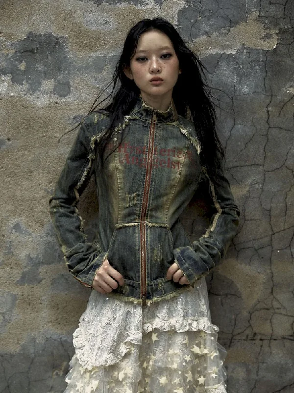 Friends and Family Sale Distressed Denim Corset Jacket
