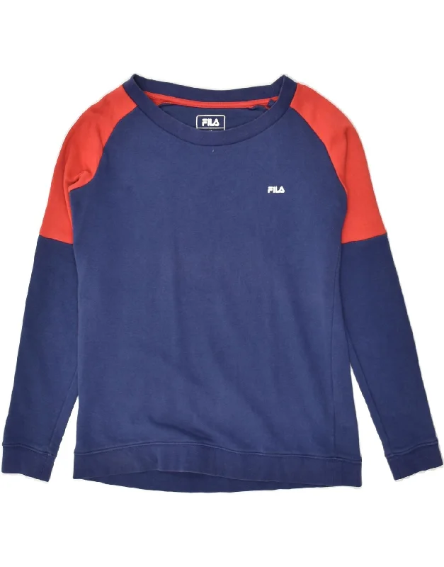 Savings Event FILA Womens Sweatshirt Jumper UK 12 Medium Navy Blue Colourblock Cotton Savings Event FILA Womens Sweatshirt Jumper UK 12 Medium Navy Blue Colourblock Cotton