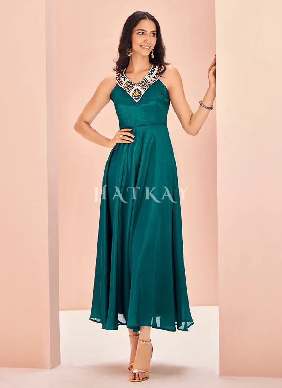 Clearance Event Turquoise Handwork Fancy Gown