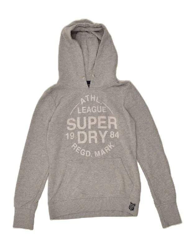 Final Clearance SUPERDRY Womens Graphic Hoodie Jumper UK 10 Small Grey Cotton