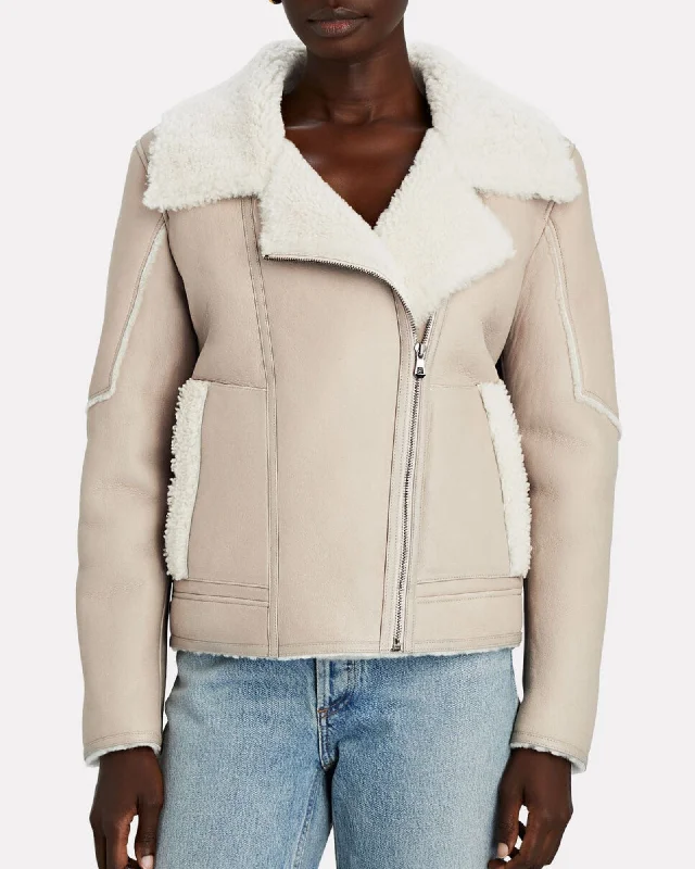 Referral Discount Shearling-Trimmed Moto Jacket