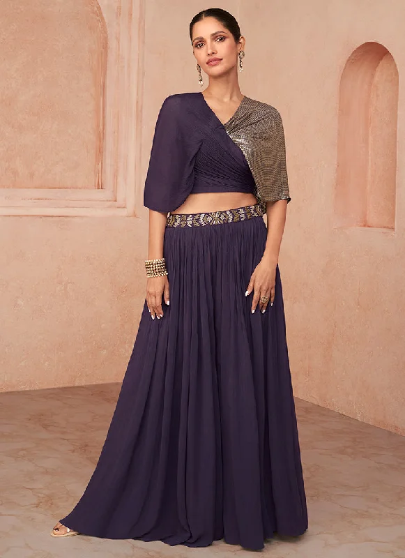 Get It Before It’s Gone Purple Sequence Embroidery Indo Western Skirt Style Palazzo Suit