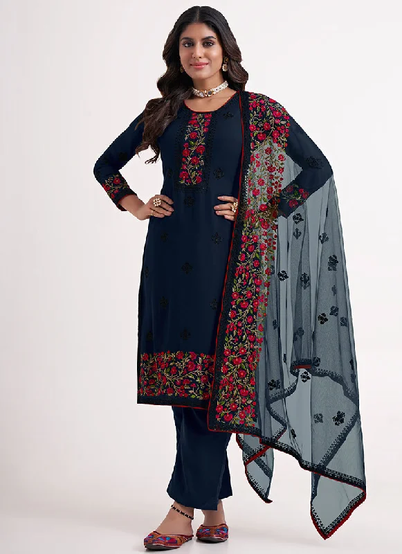 Bargain Bin Blue Multi Embroidery Festive Salwar Kameez