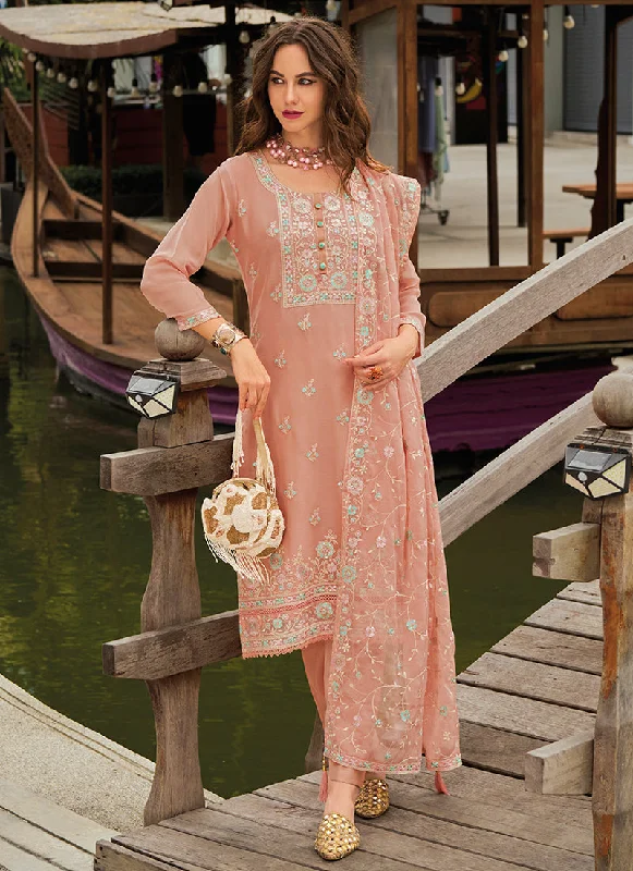 Mega Sale Peach Embroidery Festival Salwar Kameez Suit