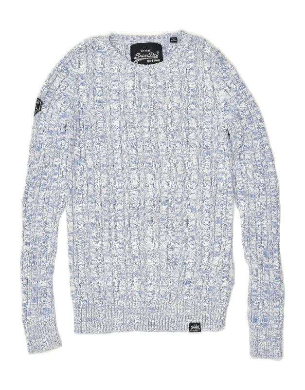 Price Meltdown SUPERDRY Womens Boat Neck Jumper Sweater UK 6 XS Blue Flecked Cotton