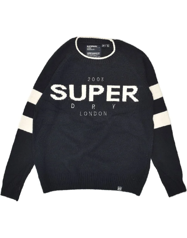 Overstock SUPERDRY Womens Graphic Crew Neck Jumper Sweater UK 10 Small Navy Blue