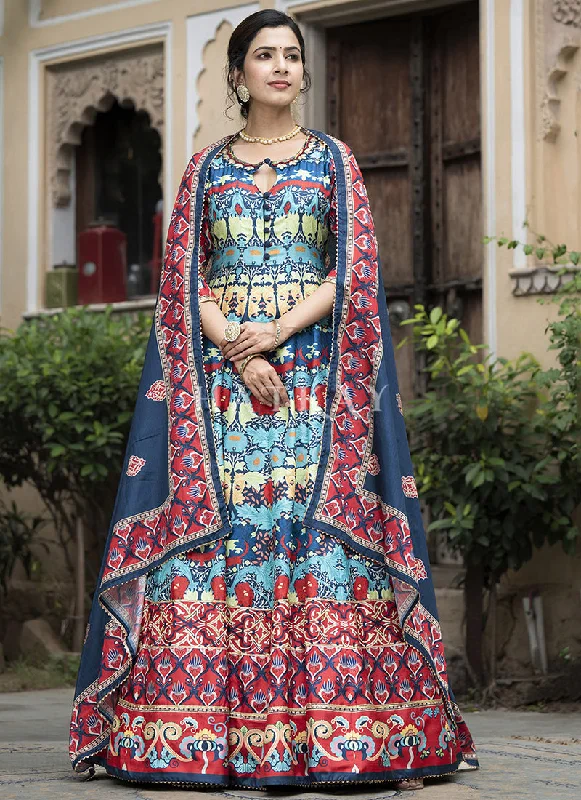 Today’s Special Dark Blue Multi-colored Digital Printed Anarkali Gown