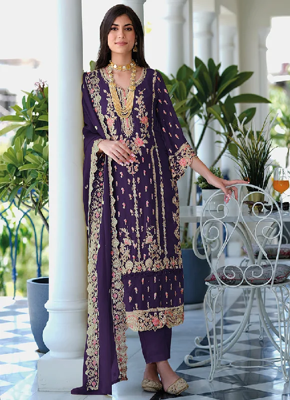 Epic Deals Purple Multi Embroidery Salwar Kameez Suit