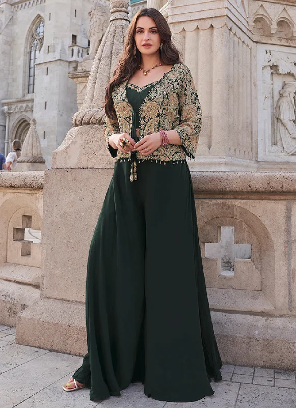 Get It Before It’s Gone Green Embroidered Jacket Style Designer Palazzo Suit