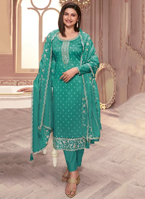 Can't Miss Turquoise Reshamkari Embroidery Silk Salwar Kameez