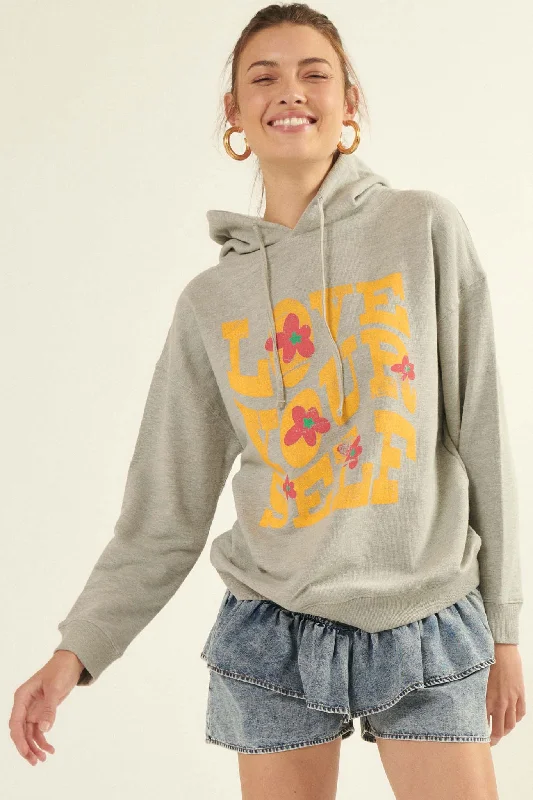 While Supplies Last Love Yourself Vintage-Print Graphic Hoodie