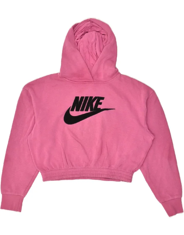 Weekend Flash Sale NIKE Womens Graphic Crop Hoodie Jumper UK 18 XL Pink Cotton