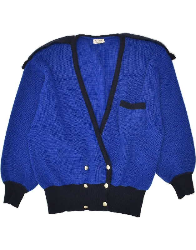 Today’s Special VINTAGE Womens Cardigan Sweater UK 16 Large Blue Colourblock Virgin Wool