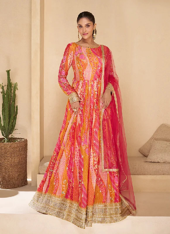 Unmissable Offer Rani Pink Digital Printed Embroidered Anarkali Gown Dress