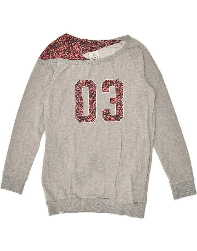 Special Promotion ADIDAS Womens Graphic Sweatshirt Jumper UK 10 Small Grey Cotton